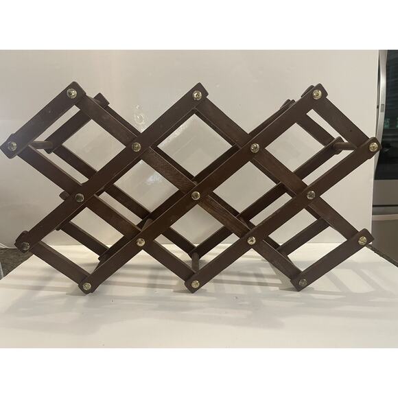 Wooden Freestanding Folding Wine Bottle Rack Kitchen Storage Vintage - Picture 2 of 9
